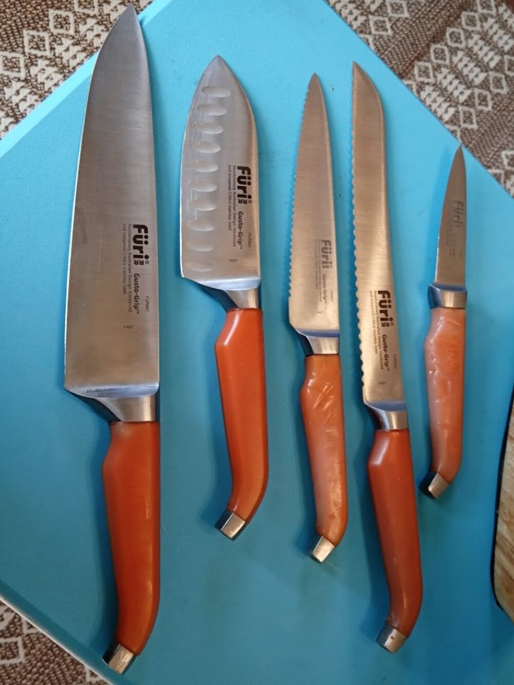 6 Pc Rachael Ray Furi Gusto-Grip Hard to Find Line Bamboo Block Orange Grips